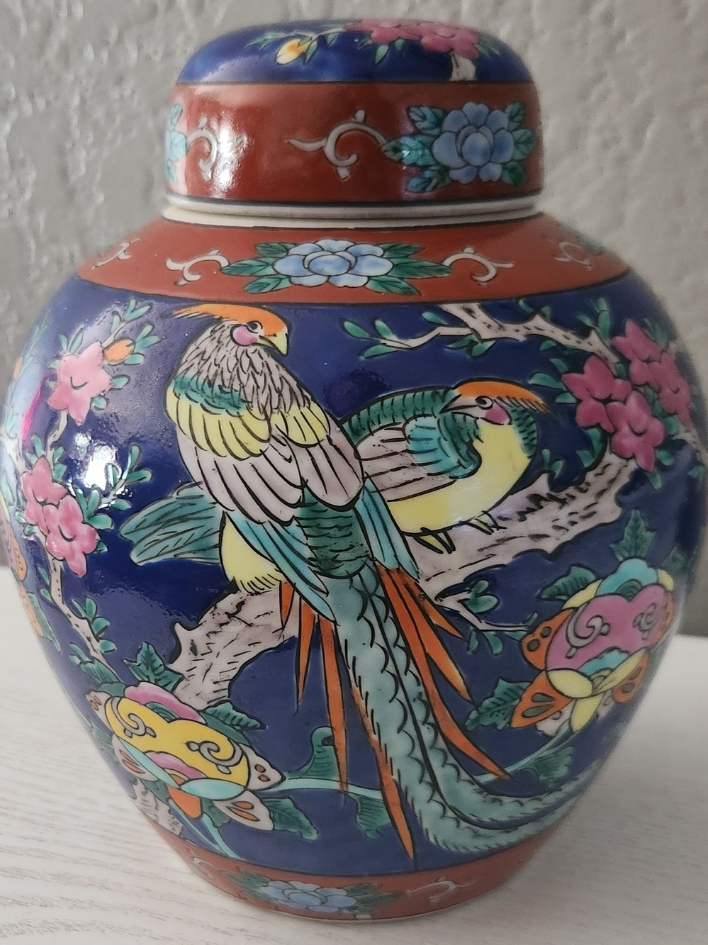 VTG Japanese Porcelain Hand Painted Colbalt Blue Vase